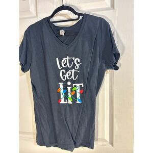 Let's Get Lit Christmas Lights Graphic T-Shirt Womens XL Holiday‎ Tee